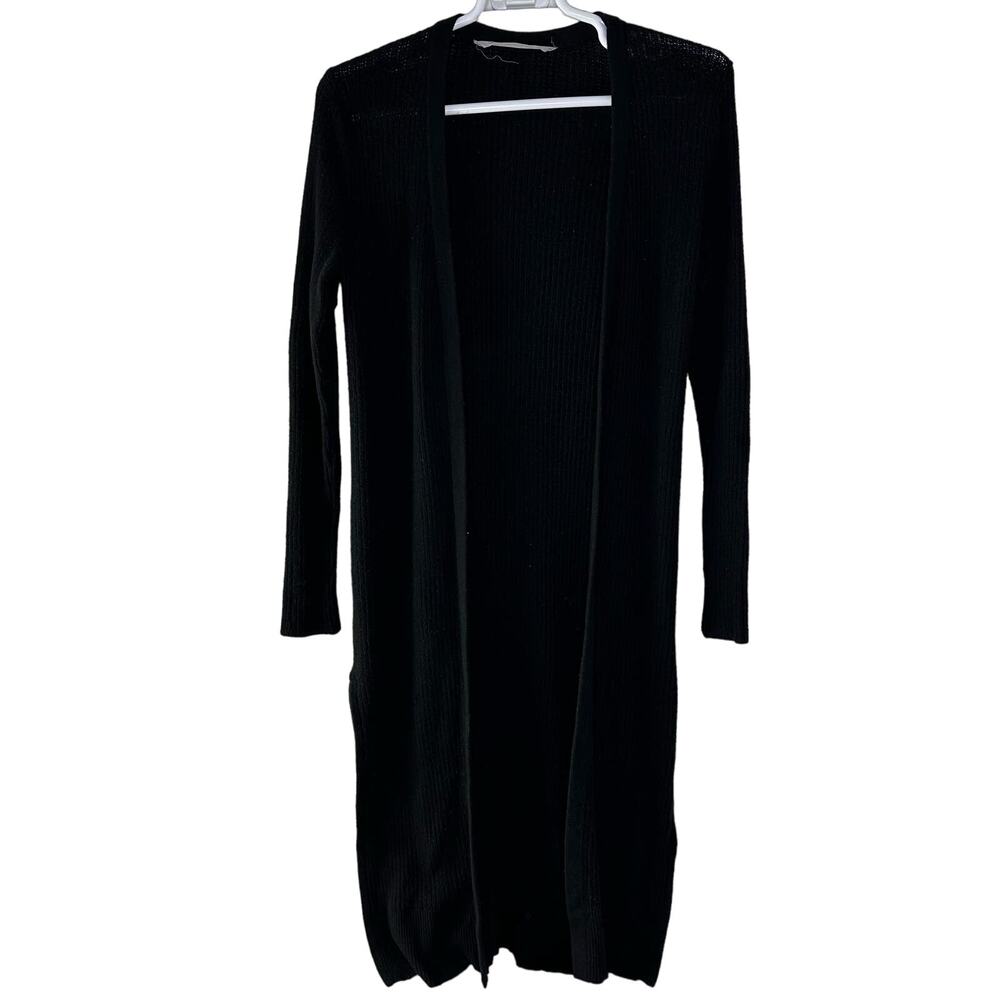 Athleta Women's Small Open Cardigan Sweater Knit Black‎ Long Merino Wool Blend